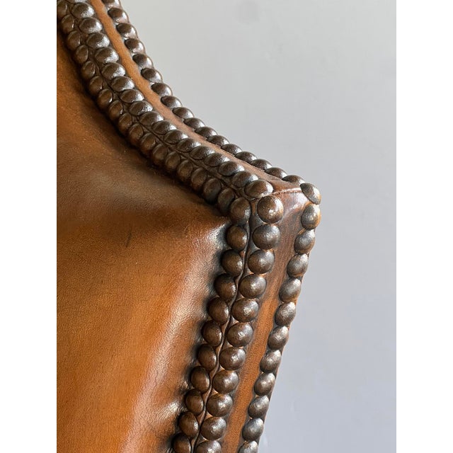 Pair Large French Regence Style Beechwood Leather Arm Chairs/Fauteuils For Sale - Image 9 of 10