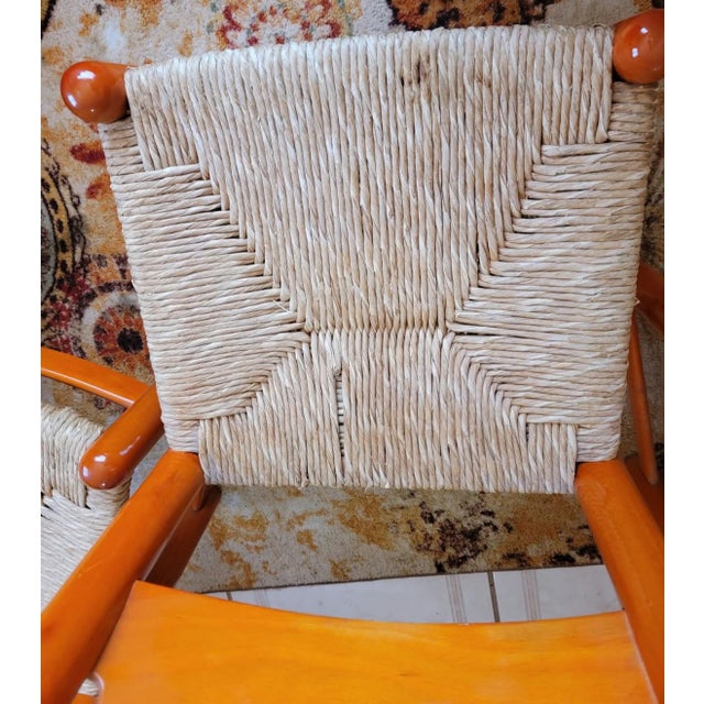 Vintage 1970s Italian Hank Loewenstein "Padova" Beechwood & Rush Stacking Dining Chairs - Set of 4 For Sale - Image 10 of 14