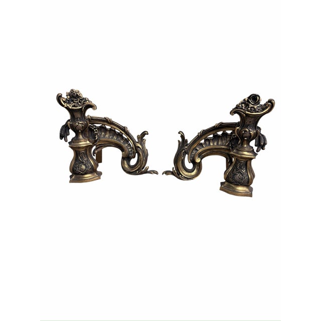 Antique French Rococo Revival Bronze Chenets Andirons – Pair For Sale - Image 11 of 11