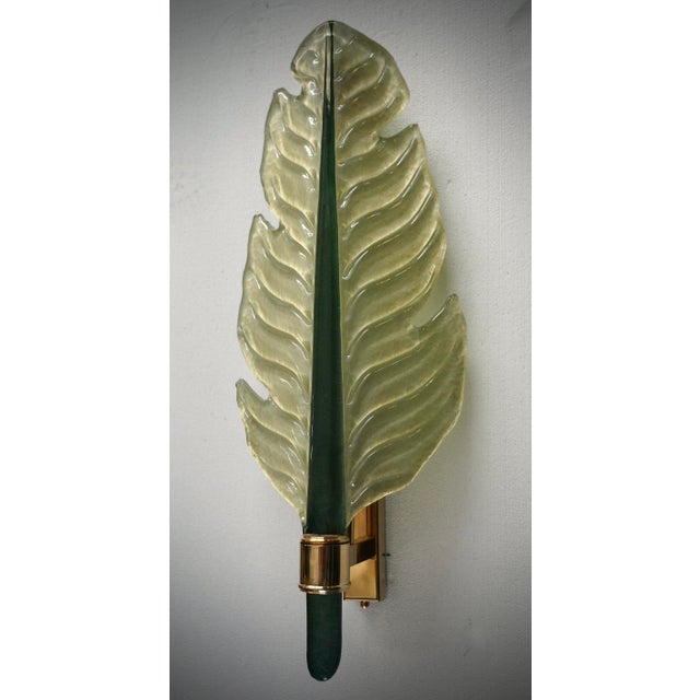 Metal Murano Green Glass and Brass Wall Light, 1980s For Sale - Image 7 of 9