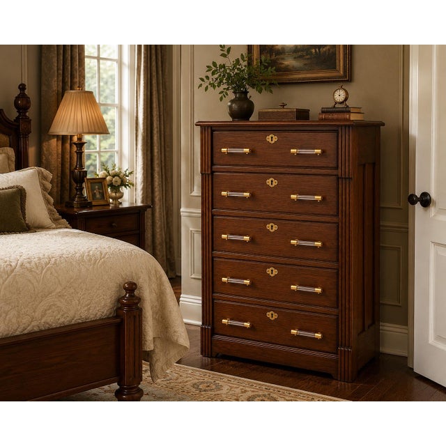 Solid Wood Antique Five-Drawer Dresser Old Chapel Satin Walnut™ Edition Description A beautifully restored late 19th-...