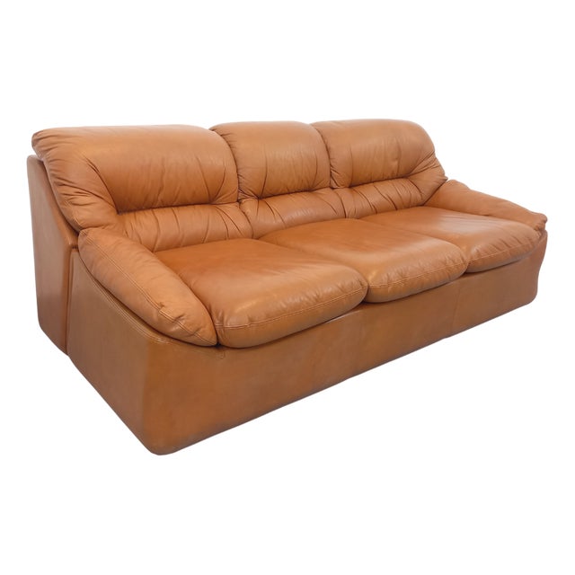 Vintage Cognac and Camel Leather Sofa, 1970s For Sale