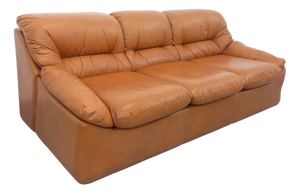 Vintage Cognac and Camel Leather Sofa, 1970s