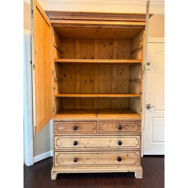 19th Century English Painted Pine Linen Press Armoire With Faux Inlay For Sale - Image 4 of 10