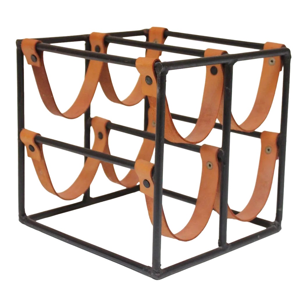 Vintage Iron and Leather Wine Rack by Arthur Umanoff Chairish