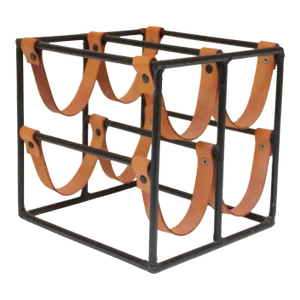 Vintage Iron and Leather Wine Rack by Arthur Umanoff