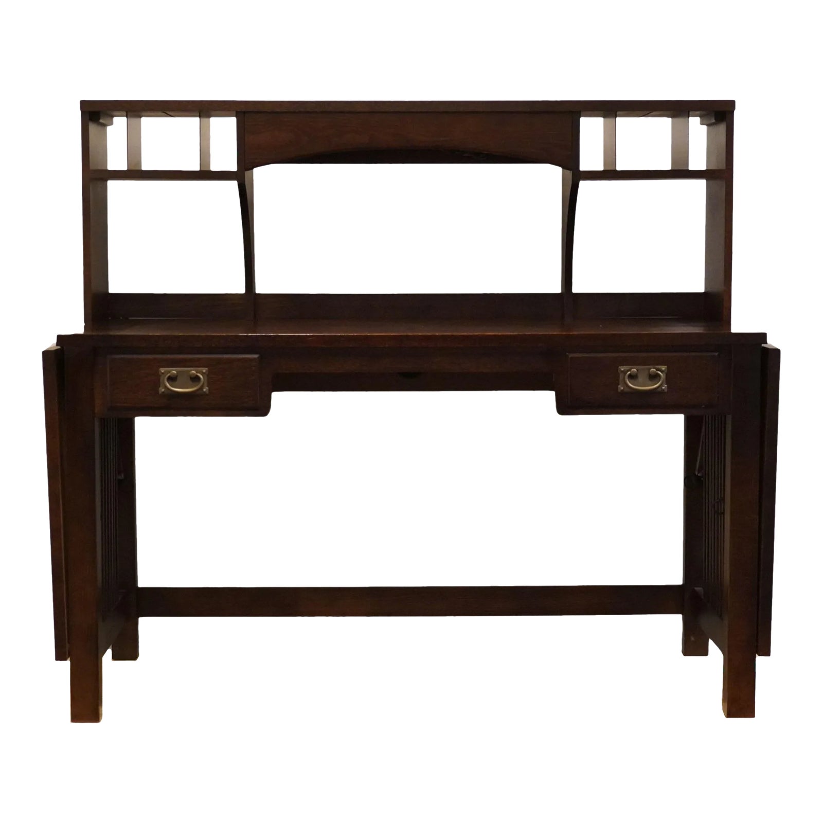 Bassett Furniture Contemporary Mission Style 56″ Office Desk / Credenza W.  Drop Leaves | Chairish