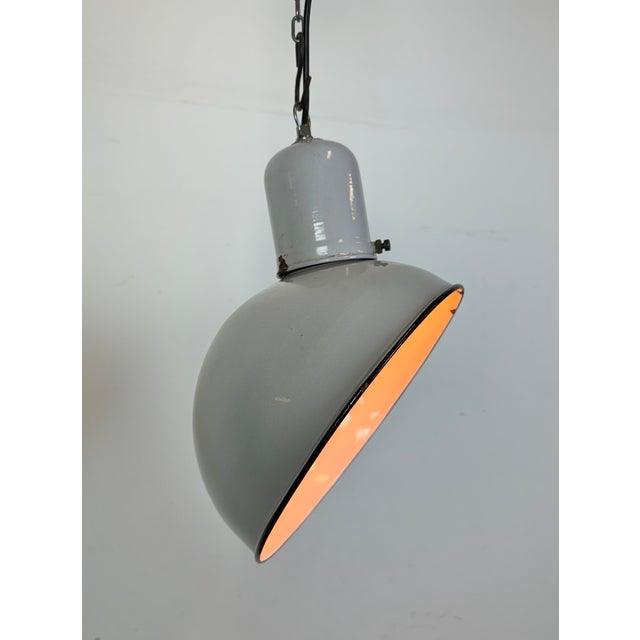Industrial Grey Enamel Factory Pendant Lamp, 1960s For Sale - Image 18 of 18