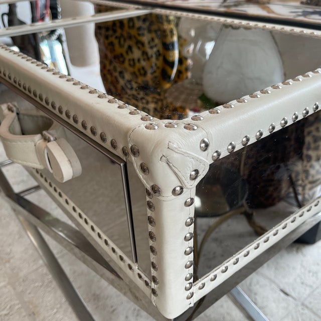 1980s Brushed Iron, Wood & Leather Drawers Console Table For Sale - Image 4 of 12