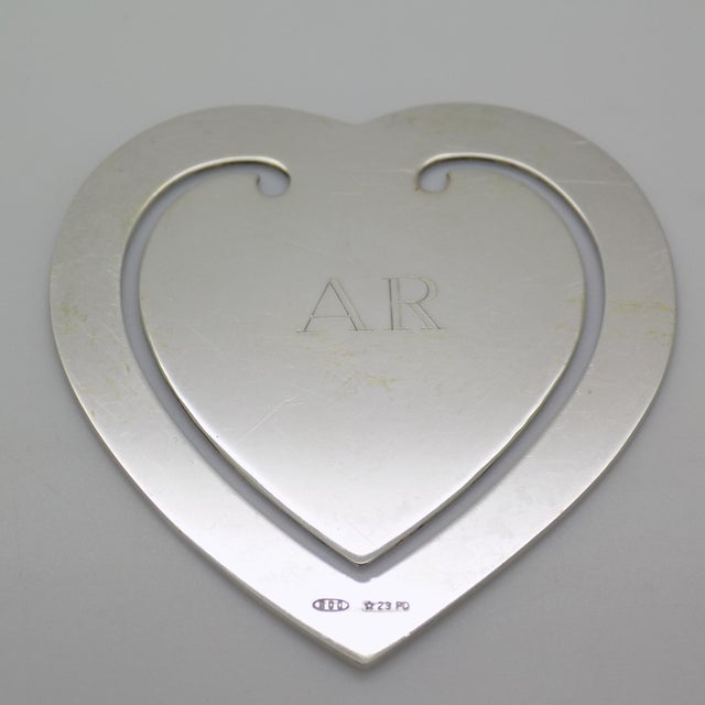 Vintage Italian Handmade Silver Heart-Shaped Bookmark Engraved with Ar, Padova, 1980s For Sale - Image 3 of 14