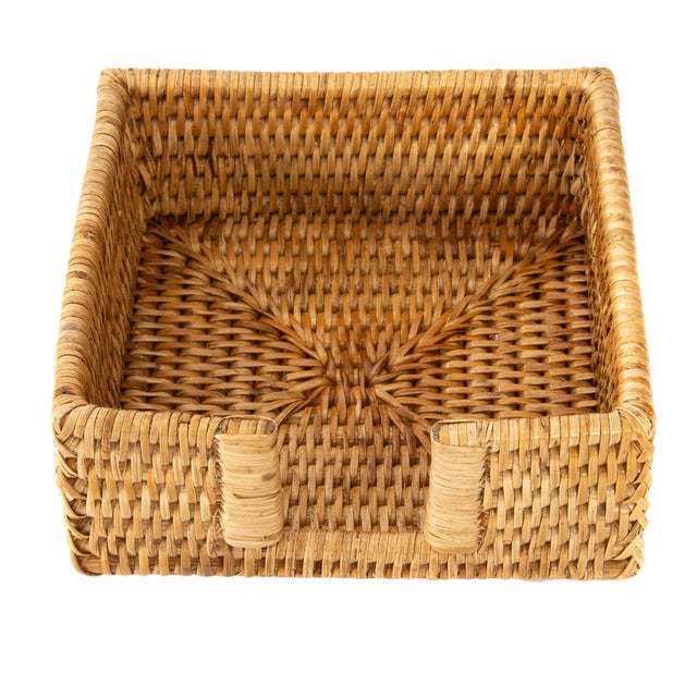 Artifacts Rattan Cocktail Napkin Holder with Cutout, Honey Brown For Sale