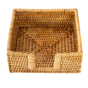 Artifacts Rattan Cocktail Napkin Holder with Cutout, Honey Brown