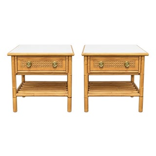 MCM Dux Bamboo & Rattan Nightstands With Laminate Top For Sale