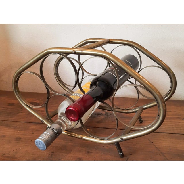 Metal Mid Century Brass Wine Bottle Holder Rack For Sale - Image 7 of 10