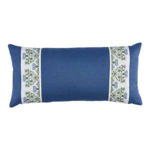 Schumacher Custis Stripe Embroidered 24" Lumbar Pillow in Chesapeake