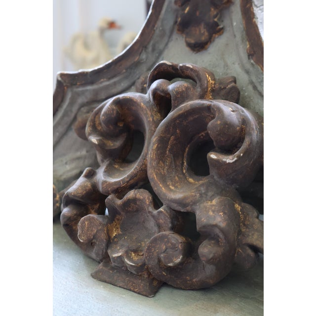 Large Vintage Italian-Style Gilded Celadon Rococo Wall Brackets—A Pair For Sale - Image 13 of 18