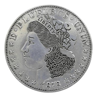 Vintage 1878 Morgan Silver Dollar Pewter Trivet or Wall Hanging Plaque, Usa For Sale