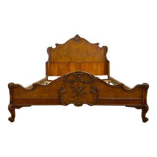 Antique French Louis XV Style Burled Full Size Bed For Sale