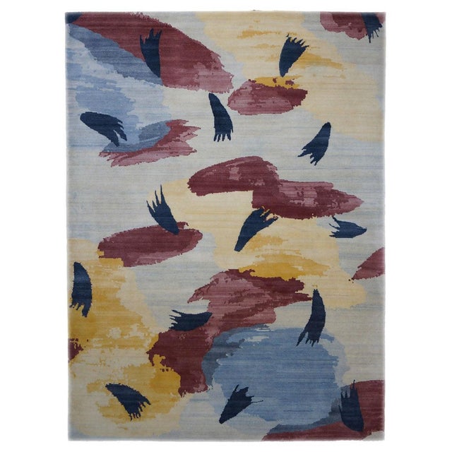 Indian Modern Wool 9X12 Grey, Mauve, Yellow & Blue Handmade Area Rug #1143574