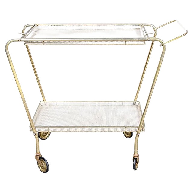 Italian Mid-Century Brass and Metal Serving Trolley, 1950s For Sale