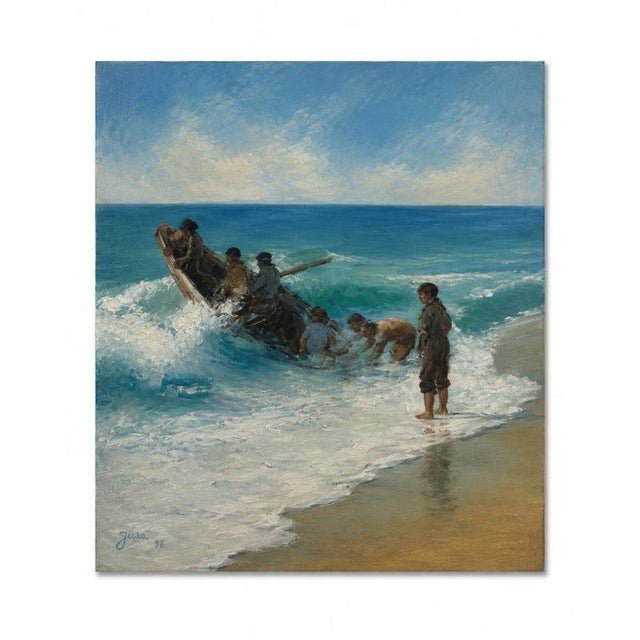 Jusa, Fishermen, 1998, Acrylic on Canvas For Sale - Image 6 of 6