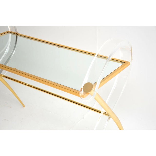 Vintage Italian Acrylic Glass and Gold Finish Console Table, 1970s For Sale - Image 10 of 11