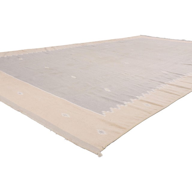 79614 Vintage Indian Dhurrie Rug, 08'02 x 14'02. The Quiet Talisman: A Vintage Dhurrie Masterpiece of Modern Nordic...