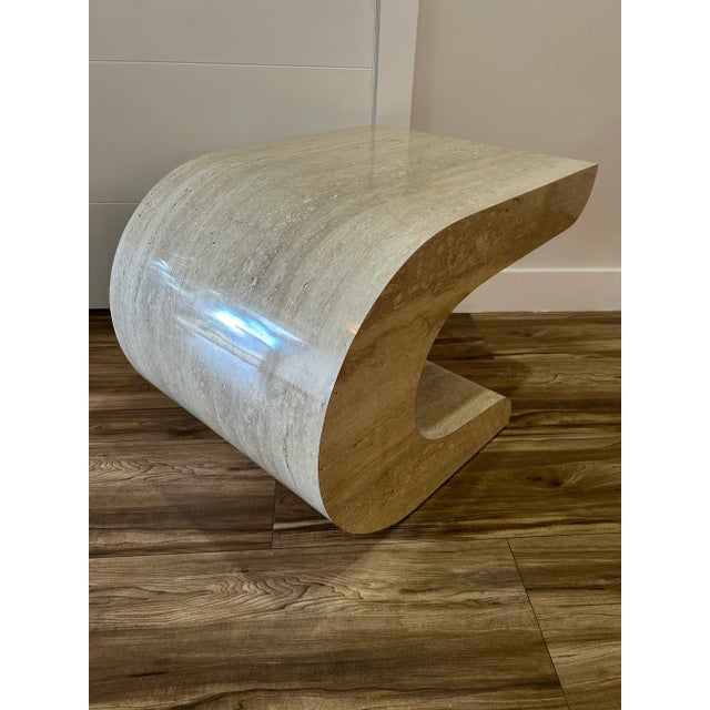 1980s 1980s Postmodern Faux Stone Curved Cantilevered Side Table in the Manner of Karl Springer For Sale - Image 5 of 10