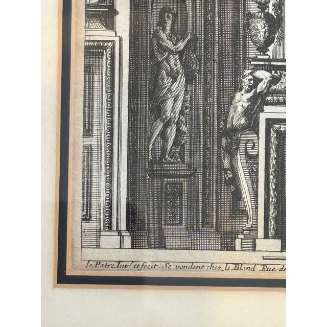 Sculpture Materials 18th Century French Architectural Interior Engraving of Ornate Fireplace, Gilt Frame For Sale - Image 7 of 9
