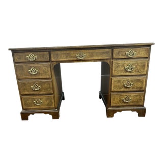 1960s Baker Furniture Burled Walnut Veneer Desk With Hanging File Folder Drawers For Sale