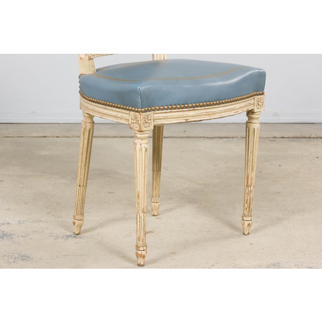 Antique French Louis XVI Style Painted Dining Chairs in French Blue - Set of 4 For Sale - Image 13 of 18