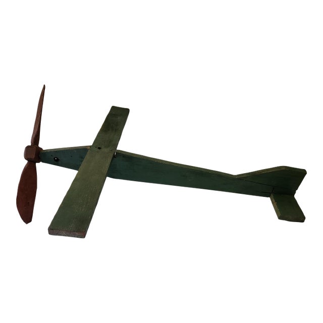 Vintage 1940's Wooden Handmade Folk Art Aviation Airplane Weathervane For Sale