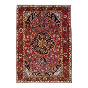 1960s Vintage Persian Bakhtiari Handmade Red Medallion Wool Rug