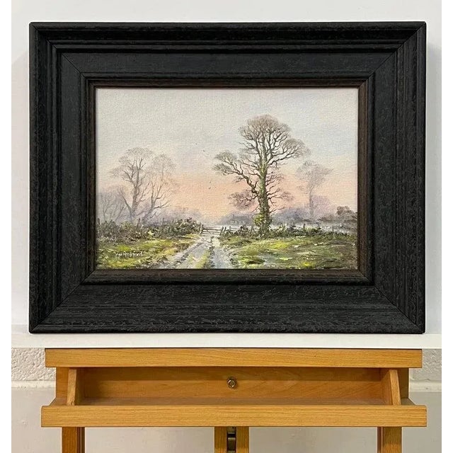 Realism Farm Track in Wooded Landscape With Pink & Green by 20th Century British Artist, 1985 Circa For Sale - Image 3 of 12