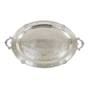 Vintage Wallace Rose Point Victorian Silver Plated Oval Serving Platter Tray