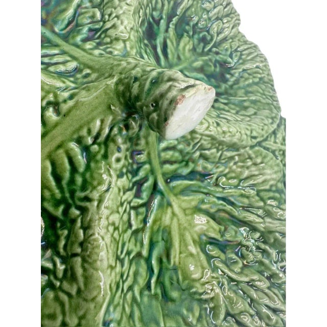 Green Vintage Green Ceramic Cabbage Lettuce Leaf Serving Platter Bowl Portugal For Sale - Image 8 of 12