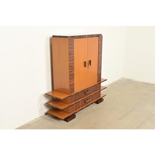 Donald Deskey Donald Deskey Style Art Deco Macassar Ebony and Mahogany Armoire Dresser, Circa 1930s For Sale - Image 4 of 13
