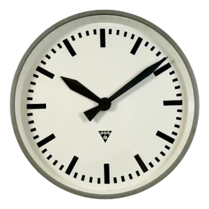 Large Industrial Grey Factory Wall Clock from Pragotron, 1960s