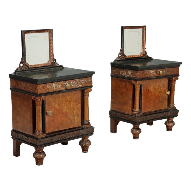 Walnut and Walnut Burl Nightstands, Set of 2 For Sale