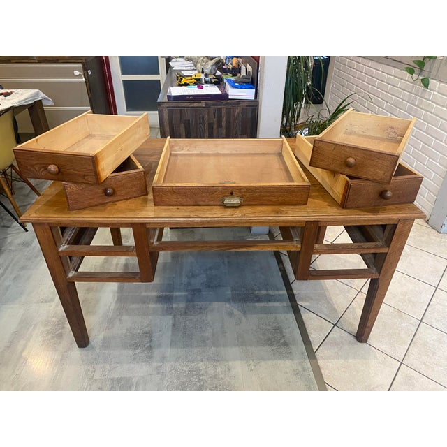 Rustic Five-Drawer Desk in Oak, 1950 For Sale - Image 3 of 18