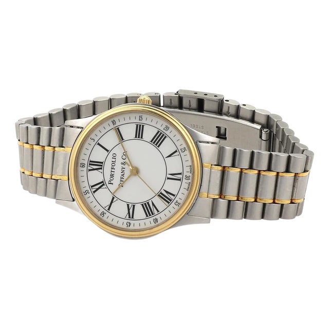 Tiffany & Co. SSteel & Gold Tone Portfolio Men's Wrist Watch! For Sale