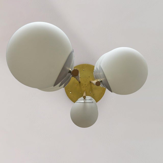 Early 21st Century Brass + Opaline Glass Globe Chandelier by South Loop Loft For Sale - Image 5 of 8