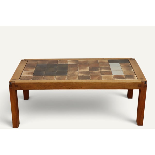Coffee Table in Elm and Ceramic by Pierre Chapo, 1960 For Sale - Image 4 of 17