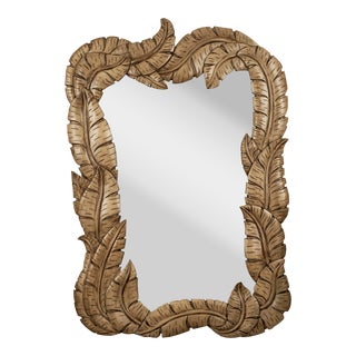 Italian Carved Wood Palm Frond Mirror in the Manner of Serge Roche For Sale