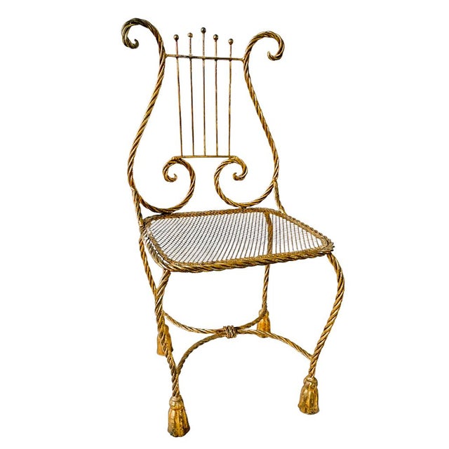 1960 Hollywood Regency Italian Rope & Tassel Gold Gilt Chair For Sale In San Diego - Image 6 of 12