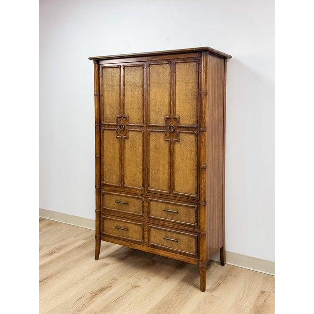 Thomasville Vintage Thomasville Pauletti Faux Bamboo Woven Armoire, Collectible Storage For Sale - Image 4 of 18