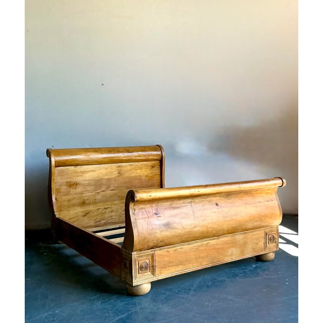 Late 20th Century Vintage Boho Knotty Pine Queen Sleigh Bed For Sale - Image 5 of 6