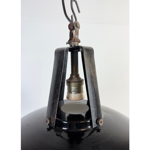 Industrial French Industrial Black Enamel Pendant Lamp from Mazda, 1960s For Sale - Image 3 of 18