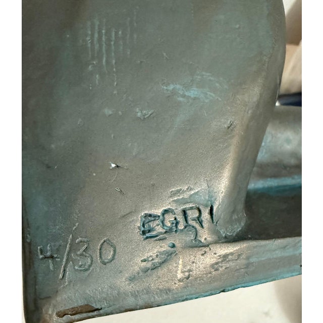 Modern Ted Egri, Ted Egri Taos Modernist Judaica Cubist Bronze Sculpture Rabbi & Torah WPA Artist For Sale - Image 3 of 14