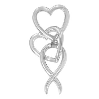 .925 Sterling Silver Double-Heart & Awareness Ribbon Linked Pendant Necklace For Sale